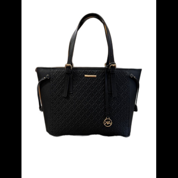Anne Klein Handbags - Anne Klein Black Embossed Tote with Gold Charm Accent